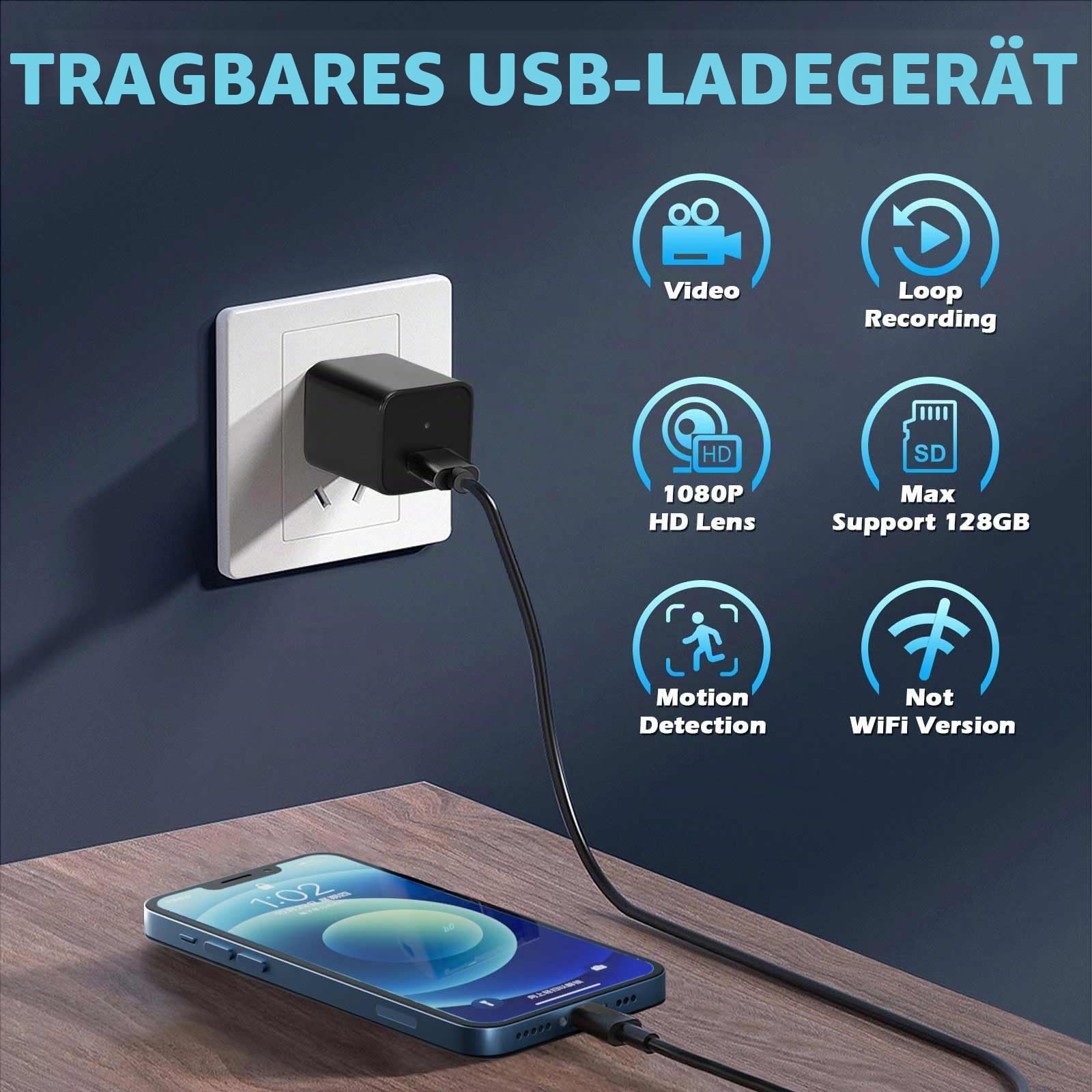Überwachungskamera HD 1080P Sicherheitskamera Mini Kamera mit USB | Kleine Nanny-Kamera mit Bewegungserkennung, Aufnahmeschleife Videorecorder für Innen/Home/Büro Sicherheit, Ohne WLAN