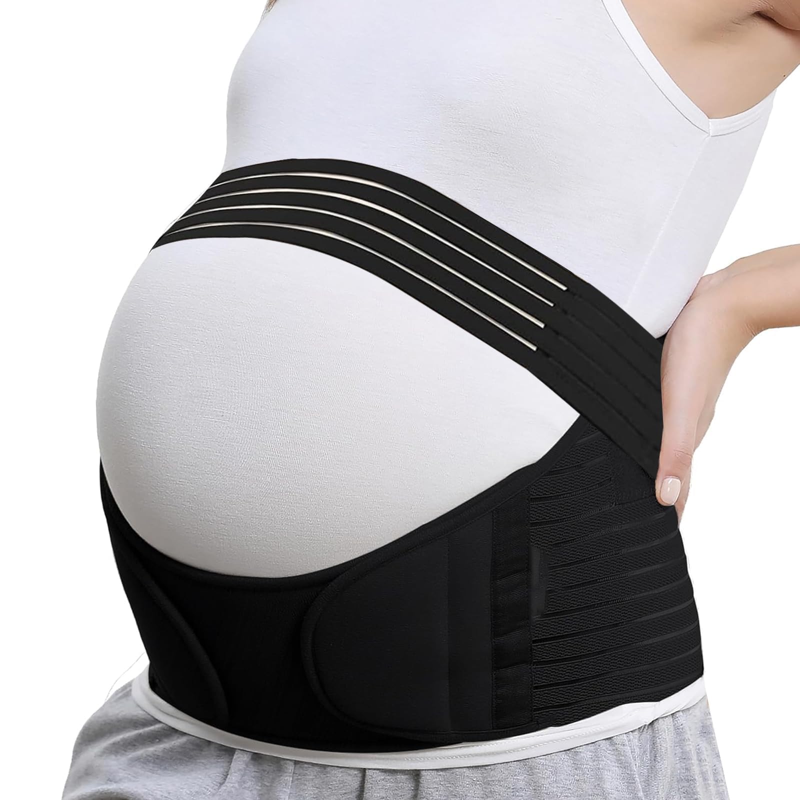 Faja Embarazada Sujeción, Banda De Maternidad Para El Embarazo, Cinturón Maternidad para Embarazo, Alivia el dolor de espalda y pélvico, Suave Transpirable (Negro,M) — view 9