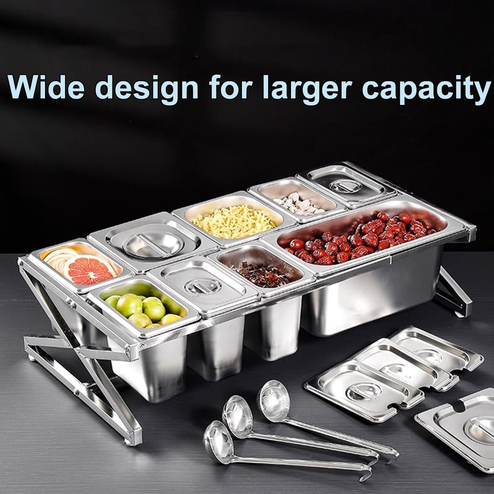 Juego de estante extensible de acero inoxidable 304 para especias, dispensador de condimentos con cucharas para salsas, mermeladas e ingredientes (plata, 96 x 34 x 25,9 cm)