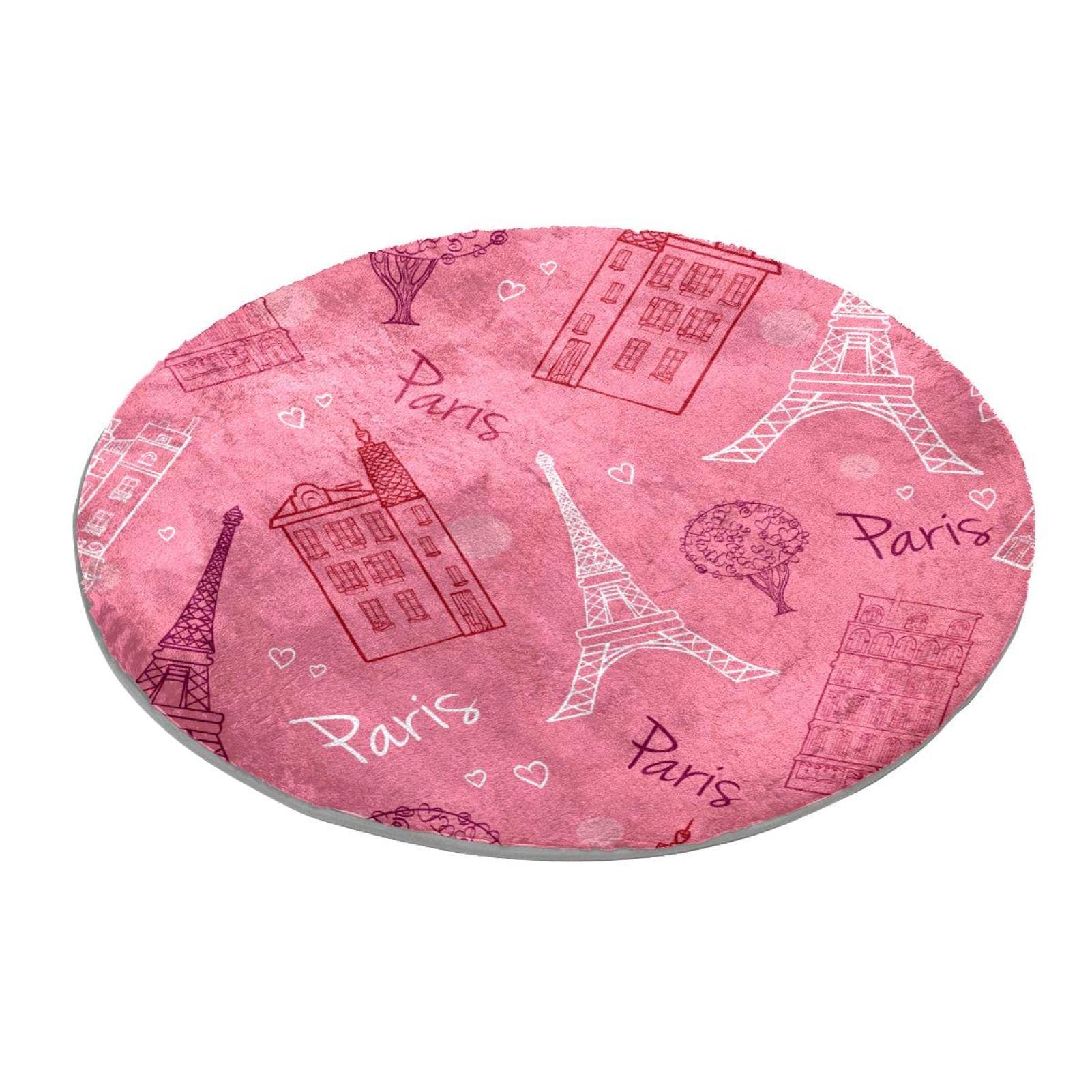 Tapis rond rose Tour Eiffel antiderapant et facile a nettoyer