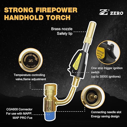 Miniatura 2 de Z ero ZR-1S Turbo - Antorcha de arranque con antorcha de soldadura, compatible con MAPP, combustible MAP PRO, diseño antiquemaduras