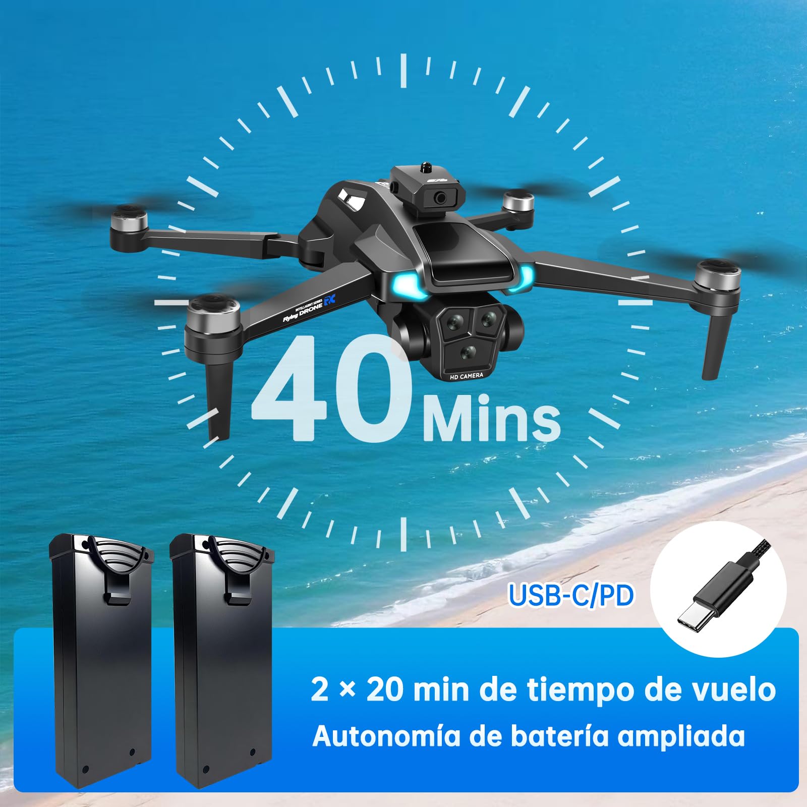Dron con 4K HD Cámara para Adultos y Principiantes, 40+ min de Vuelo (2 Baterías),Mini Quadcopter RC Plegable WIFI con Motor Sin Escobillas, Doble Cámara, Selfies con Gestos