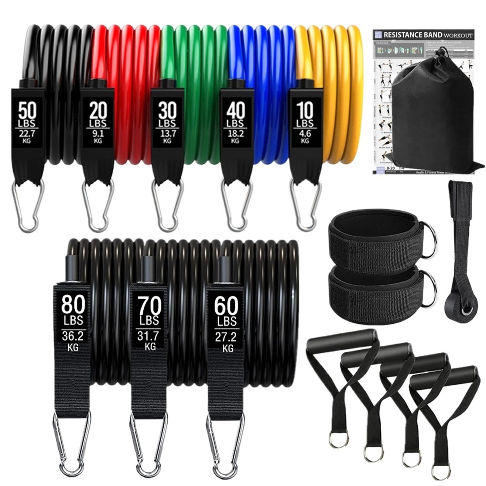 Bande Elastique Ensemble de Bandes résistance for Exercices Fitness, Tubes élastiques, Corde Traction, équipement d'entraînement Yoga, for Gymnastique à Domicile, 360lb