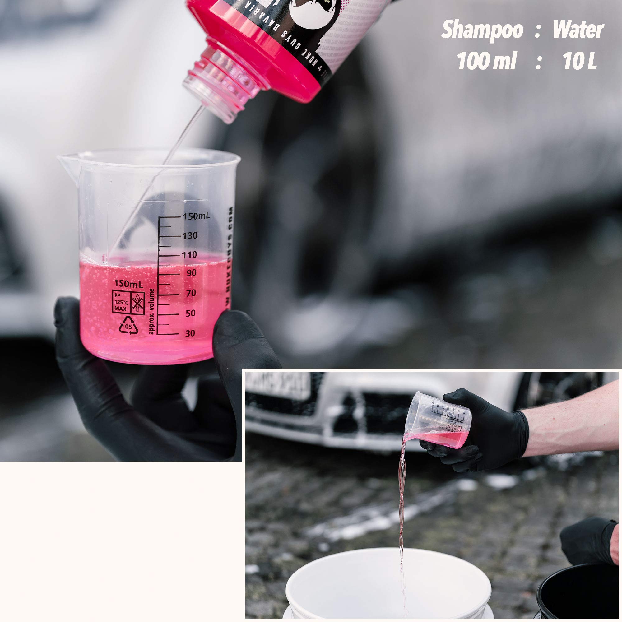 Nuke Guys Kit d'entretien de voiture 2 seaux de méthode de lavage : shampooing pour voiture Pink Cherry 500 ml + 2 seaux de lavage GritGuard 5 gal + 1 insert Grit Guard + planche à laver GritGuard + 2