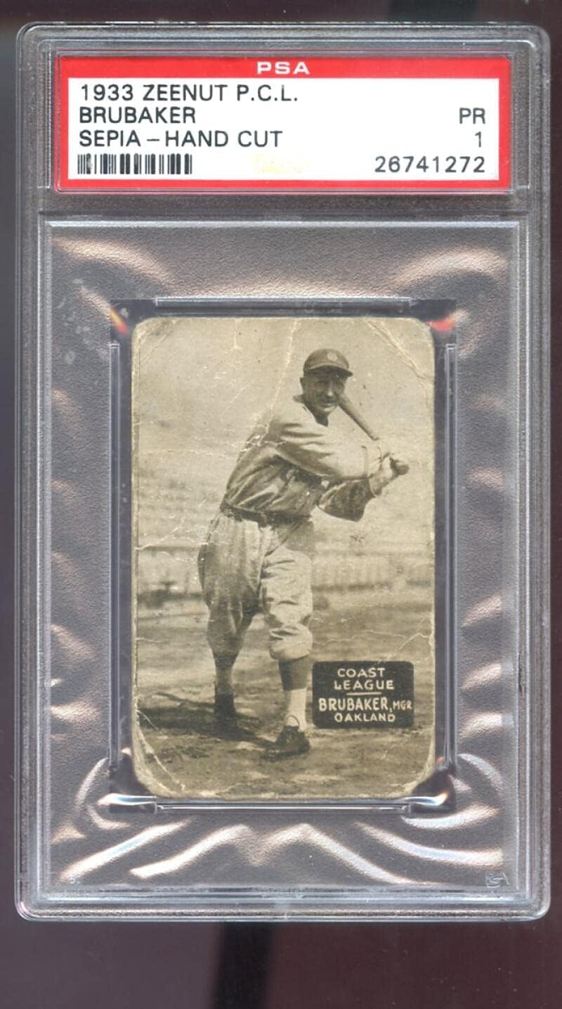 1933 Zeenut Zeenuts Sepia Ray Brubaker PSA 1 Graded Baseball Card Pacific Coast League PCL P.C.L. Oakland Oaks