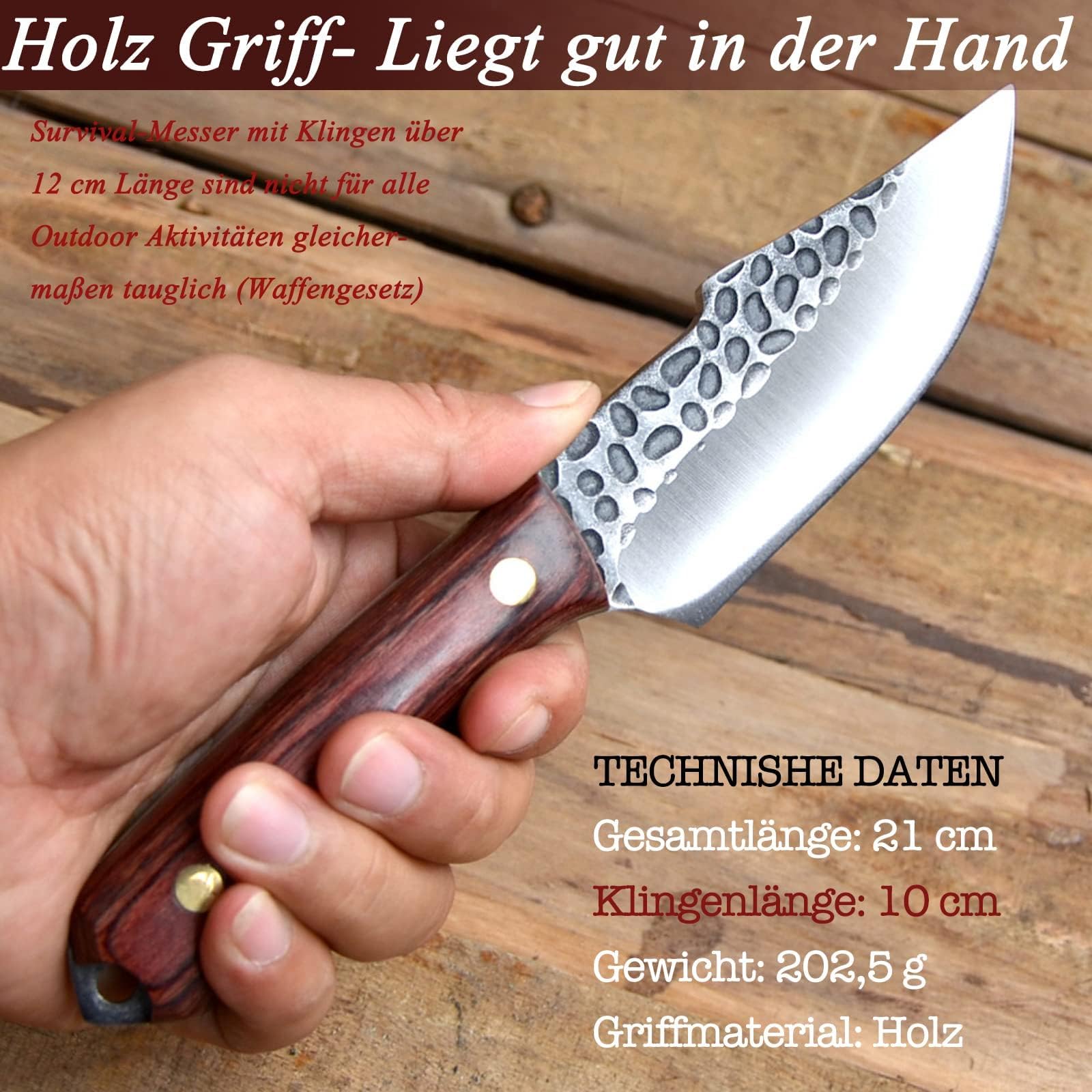 Cuchillo Bushcraft al aire libre, hoja templada, compacto