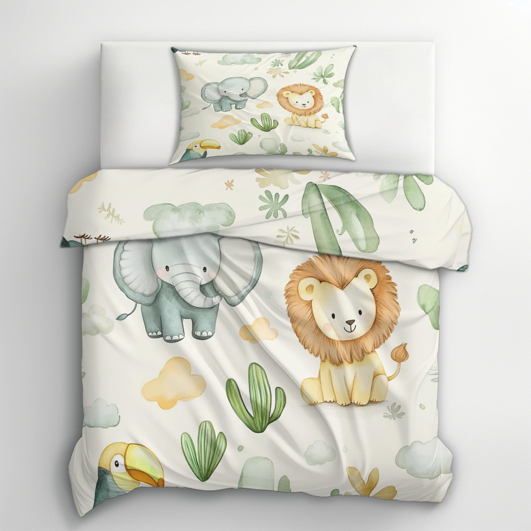 ABAKUHAUS Set copripiumino per letto singolo, motivo animale sorridente cartoon, antiacaro e anallergico con federa, 135