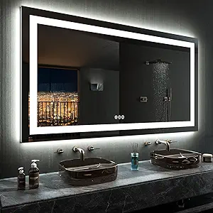 LOAAO 60”X30“ RGB LED Bathroom Mirror with Lights for Bathroom, Anti-Fog, Dimmable,Multiple Light Modes, RGB Backlit + Front Light, Memory Function, Tempered Glass