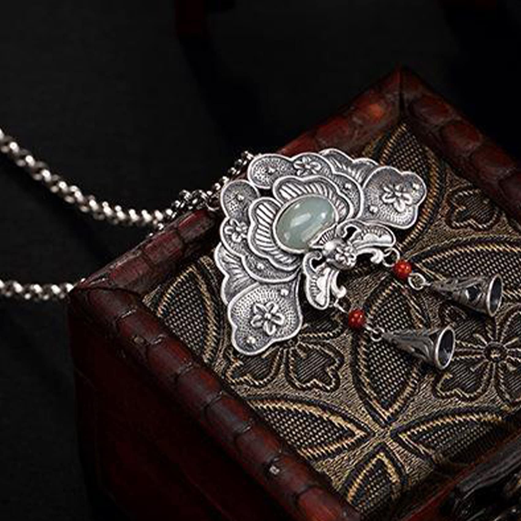 Naszyjnik modlitewny, Feng Shui Amulet Piwonia Naszyjnik, Hetian Jade Kryształ Kwarcowy Talizman Dla Dobrobytu Pieniądze Powodzenia, 51x50x3mm 1szt