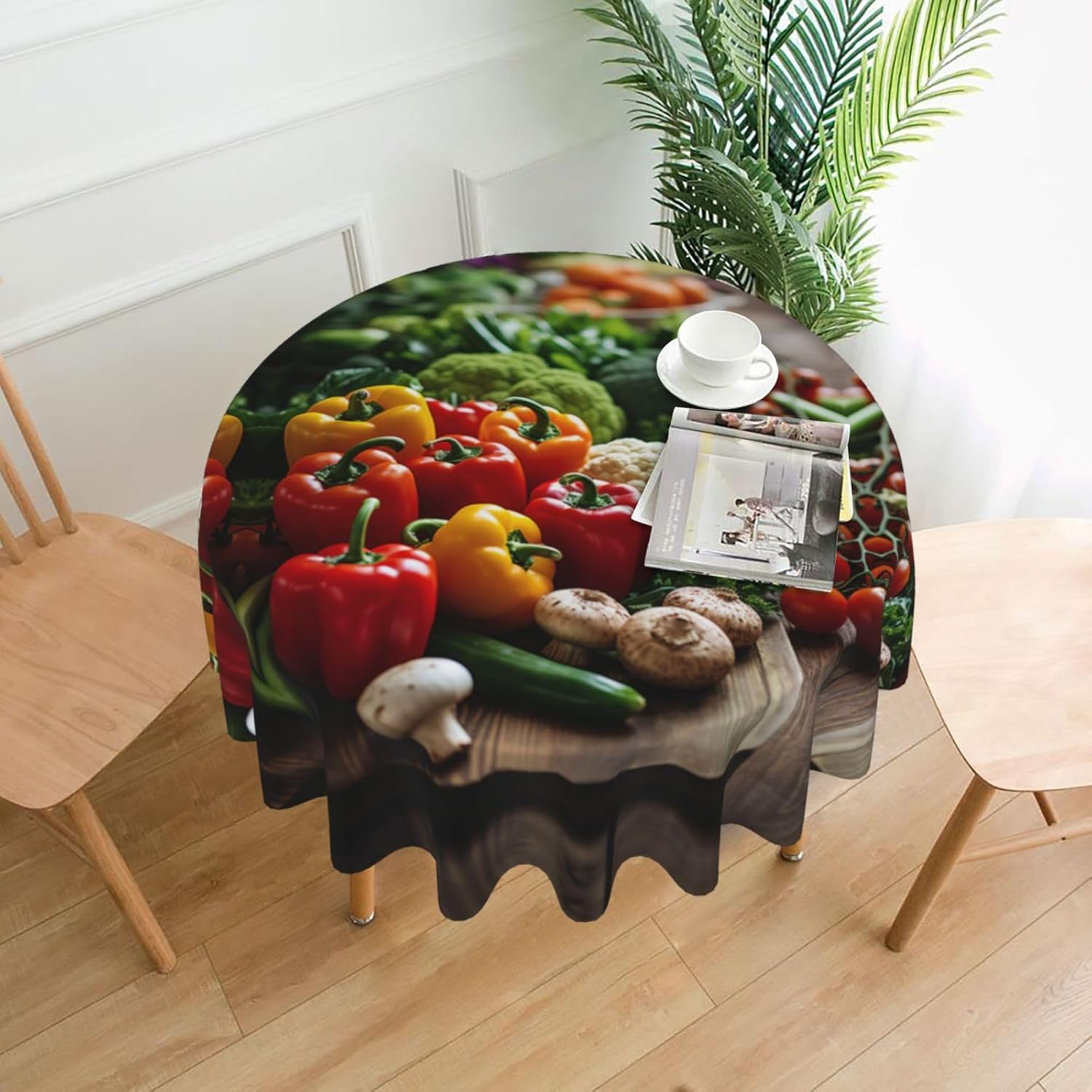 Variety Fresh Vegetables Fruits Print Wrinkle Free Dining Table Cover for Birthday Party Farmhouse Tablecloths Up to 60 x 60 Inches