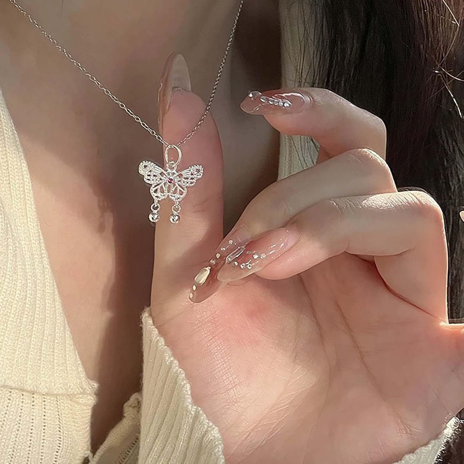 Bohemian Butterfly Choker Necklace Silver Hollow Butterfly Pendant Necklace Metal Butterfly Chain Necklace Minimalist Butterfly Collar Necklace Jewelry for Women - Image 5