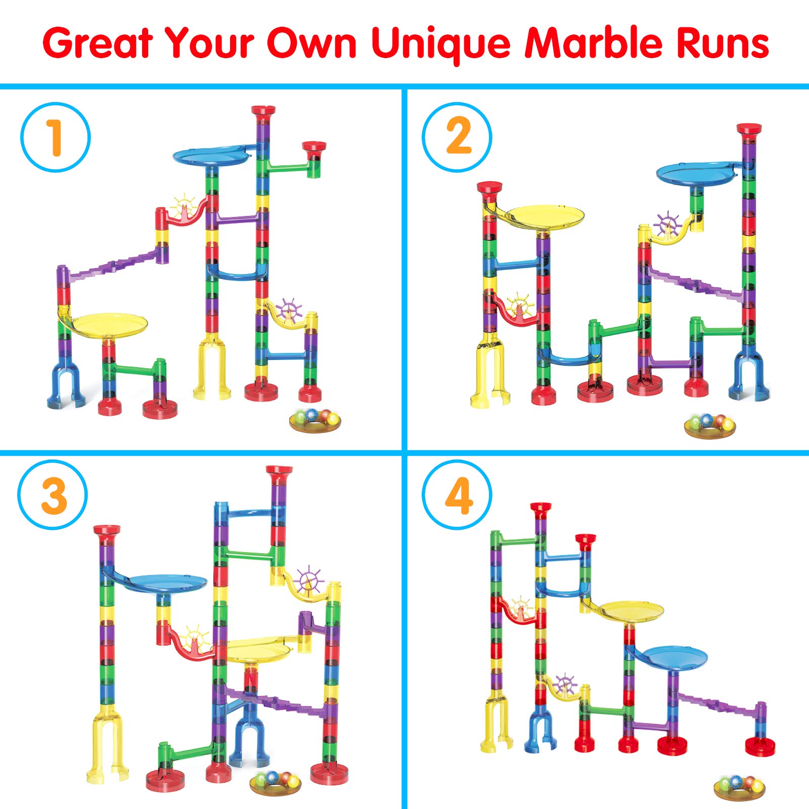 Ucradle Marble Run, 91 Pcs Marble Runs Toy for Kids, Construction STEM