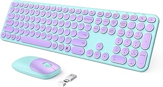 Purple Wireless Keyboard and Mouse, seenda USB/Type C Wireless Keyboard Mouse for Win & Mac, Full Size Cute Keyboard Compatible with MacBook, Windows 7/8/10, Laptop (Purple Green)
