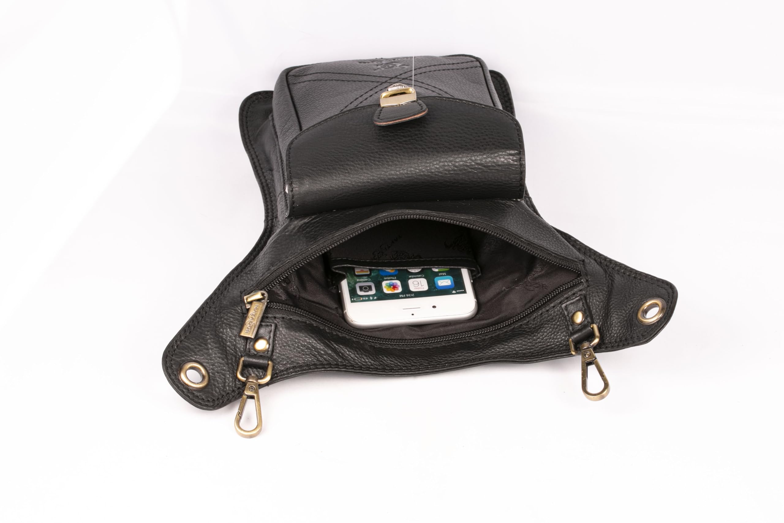 MATADOR Outdoor Tasche Echt Leder Bauchtasche Herren Damen Groß | Beintasche Motorrad Tasche mit Beingurt | Brusttasche Hüfttasche Herrentasche Leder | Oberschenkeltasche Beinholster | Nappa Schwarz