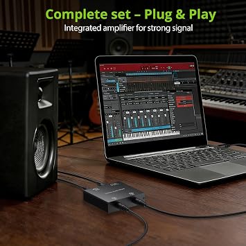LiNKFOR 3.5mm Audio Mixer, 2-Channel Active Stereo Audio Mixer with Gold-Plated Connectors, Dual Input to Single Output, USB-C Powered, Plug & Play for PC, Phone, Tablet, MP3, Echo Dot