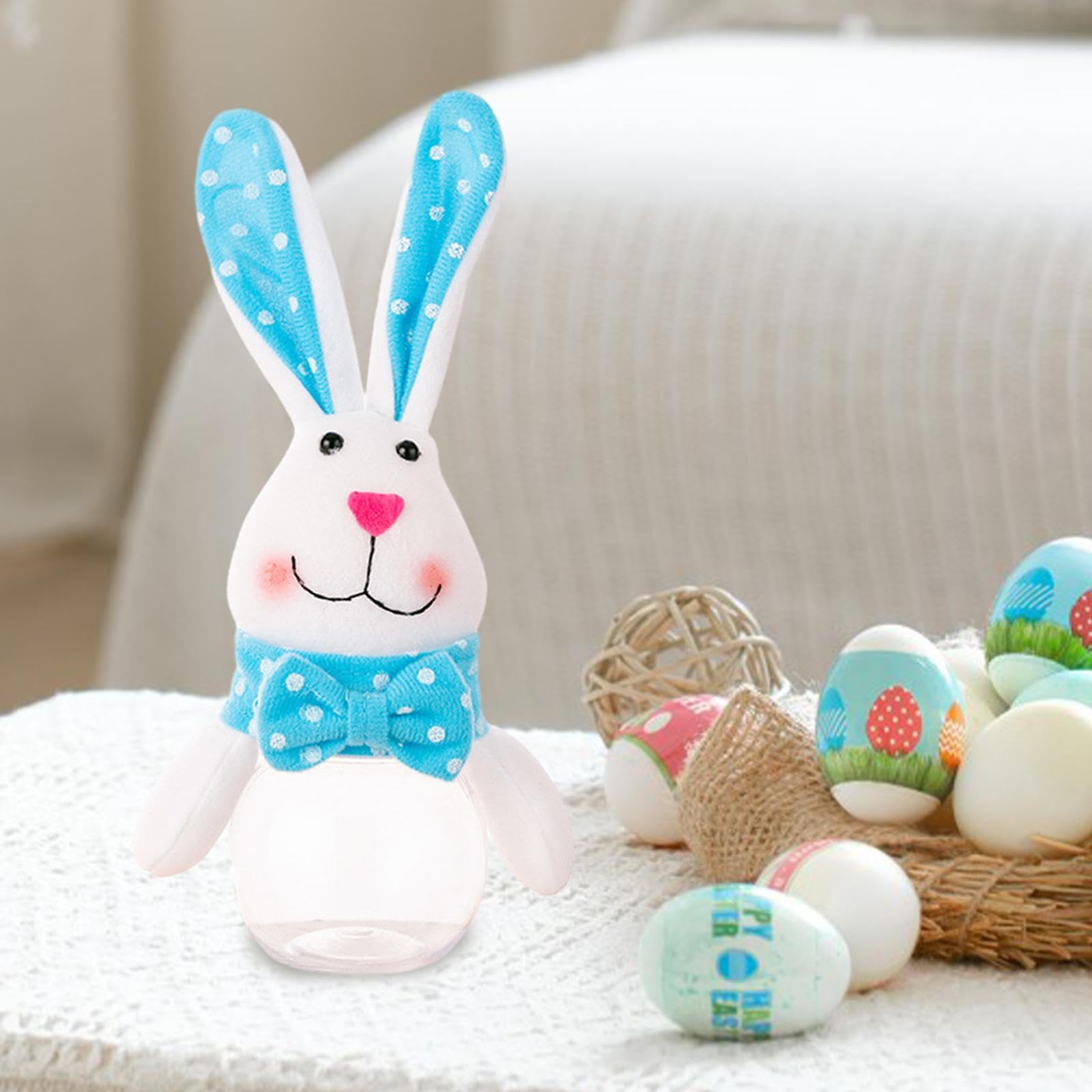 Easter Candy Jar Cookie Jar with Airtight Lid Candy Bowl Gift Box Treat Box Tea Canister for Gifts Chocolates Cookies Kitchen, Blue Bunny 24x7cm