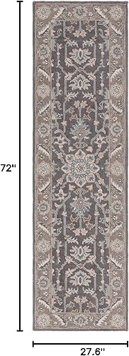 Miniatura 9 de SAFAVIEH Blossom Collection BLM217A - Alfombra de pasillo de lana prémium hecha a mano de 2 pies 3 pulgadas x 8 pies, color gris oscuro y marrón