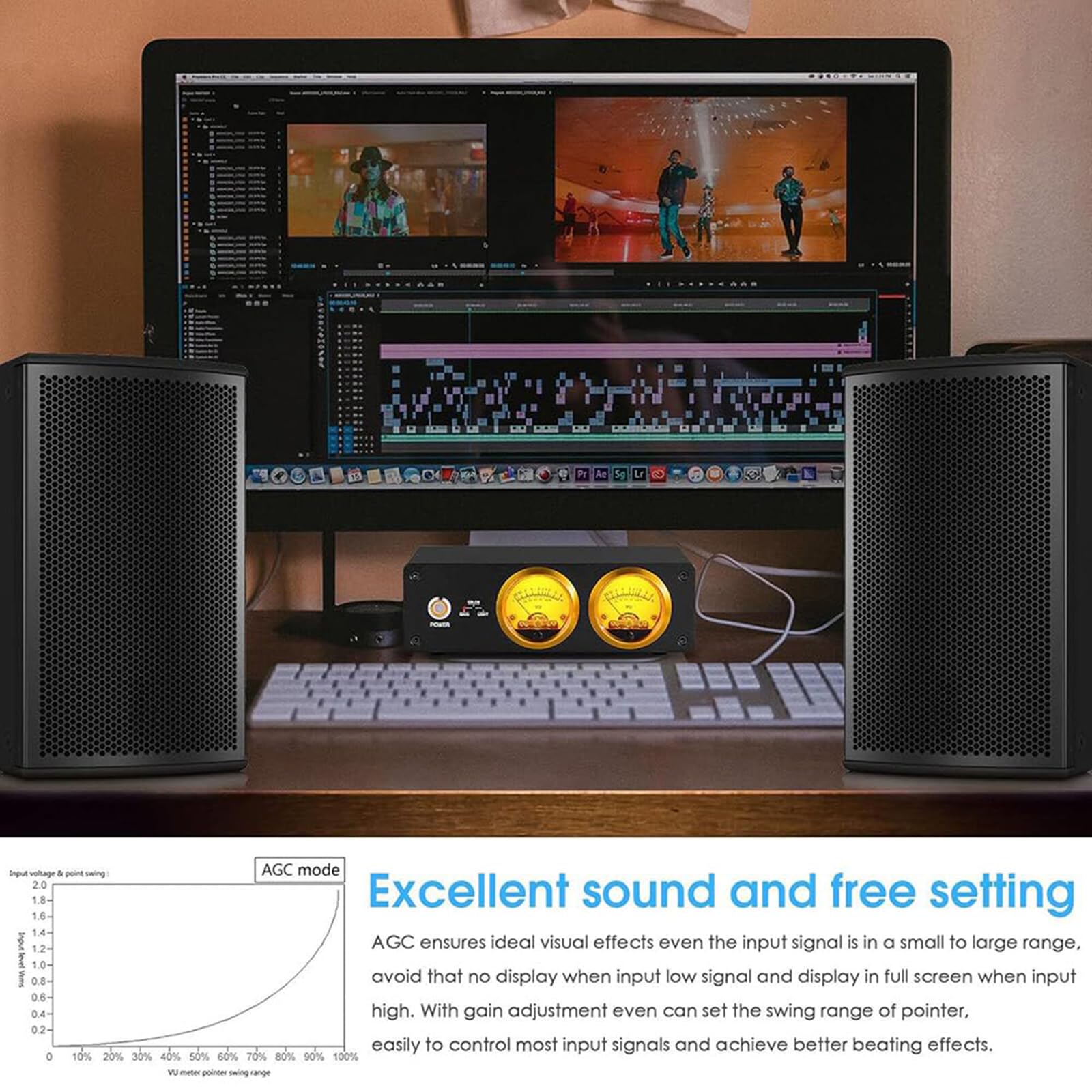 Doppio VU Meter Analogico, Indicatore Audio con Display a Pannello Db, Fonometro per Spettro Musicale Mic E Line, Regolazione Colore/luminosità, per Home Theater