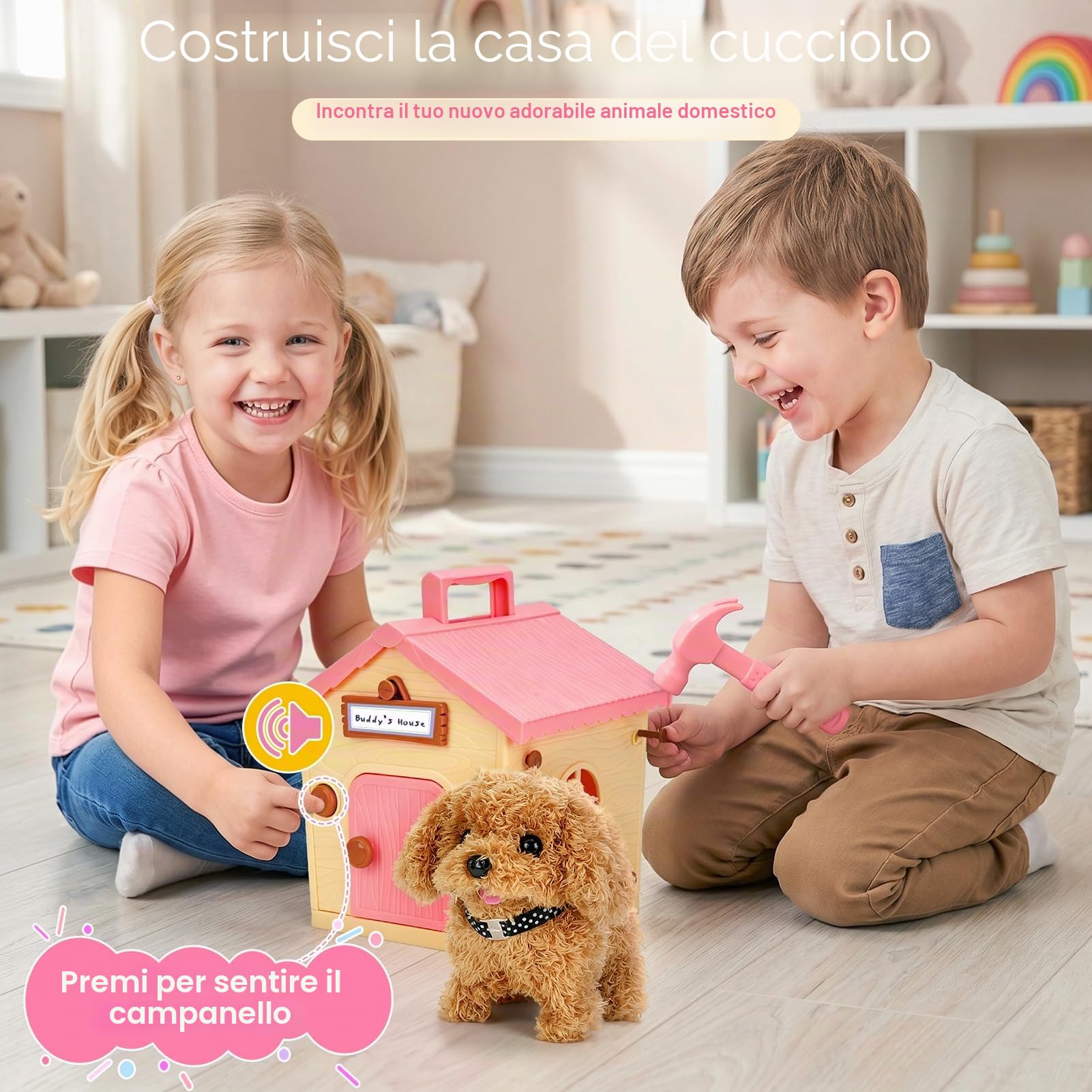 Dreamon Cagnolino Che Abbaia e Cammina Cane Giocattolo Che Cammina e Abbaia Con Cuccia Accessori per la cura degli animali domestici Regalo Bambina 3 4 5 Anni