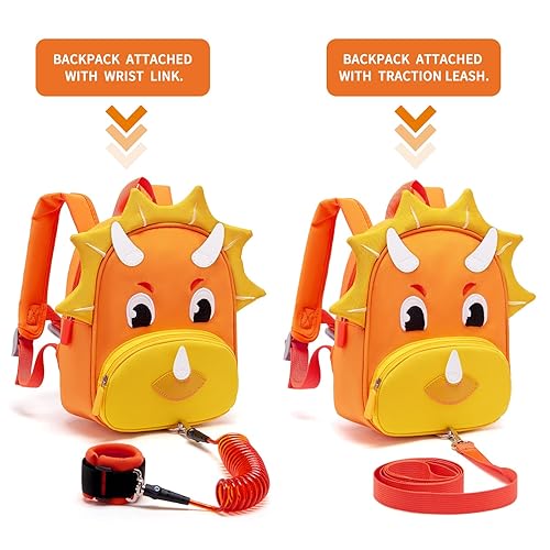 Miniatura 4 de Accmor Arnés para niños y niñas, lindas mochilas de dinosaurio con eslabón de muñeca antipérdida, mochila infantil con correa para bebés niños y