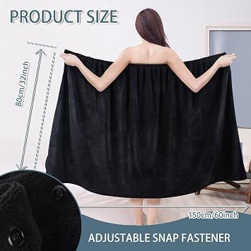 SINLAND Women's Spa Wrap Microfiber Bath Body Wrap, Black, 32x60