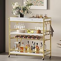 Vista 5 de BON AUGURE Carrito de Bar para el Hogar, Carrito de Bar Rodante para el Hogar con Ruedas, Carrito de Bebidas Móvil de 3 Niveles con Botellero