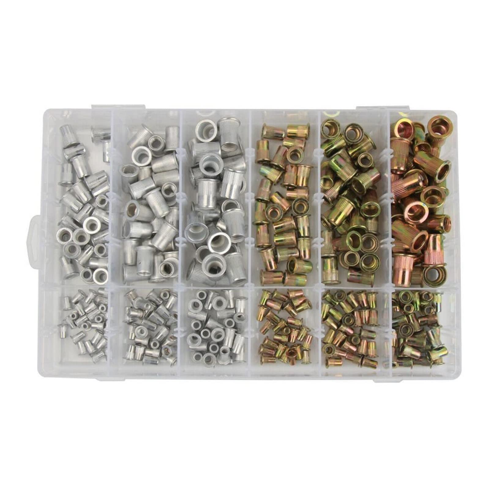 300pcs M3 M4 M5 M6 M8 M10 Set de tuercas de remache Nutserts chapado en zincs Inserto roscado Inserte tapa tapa de cabeza plana Tuercas de remache de acero al carbono