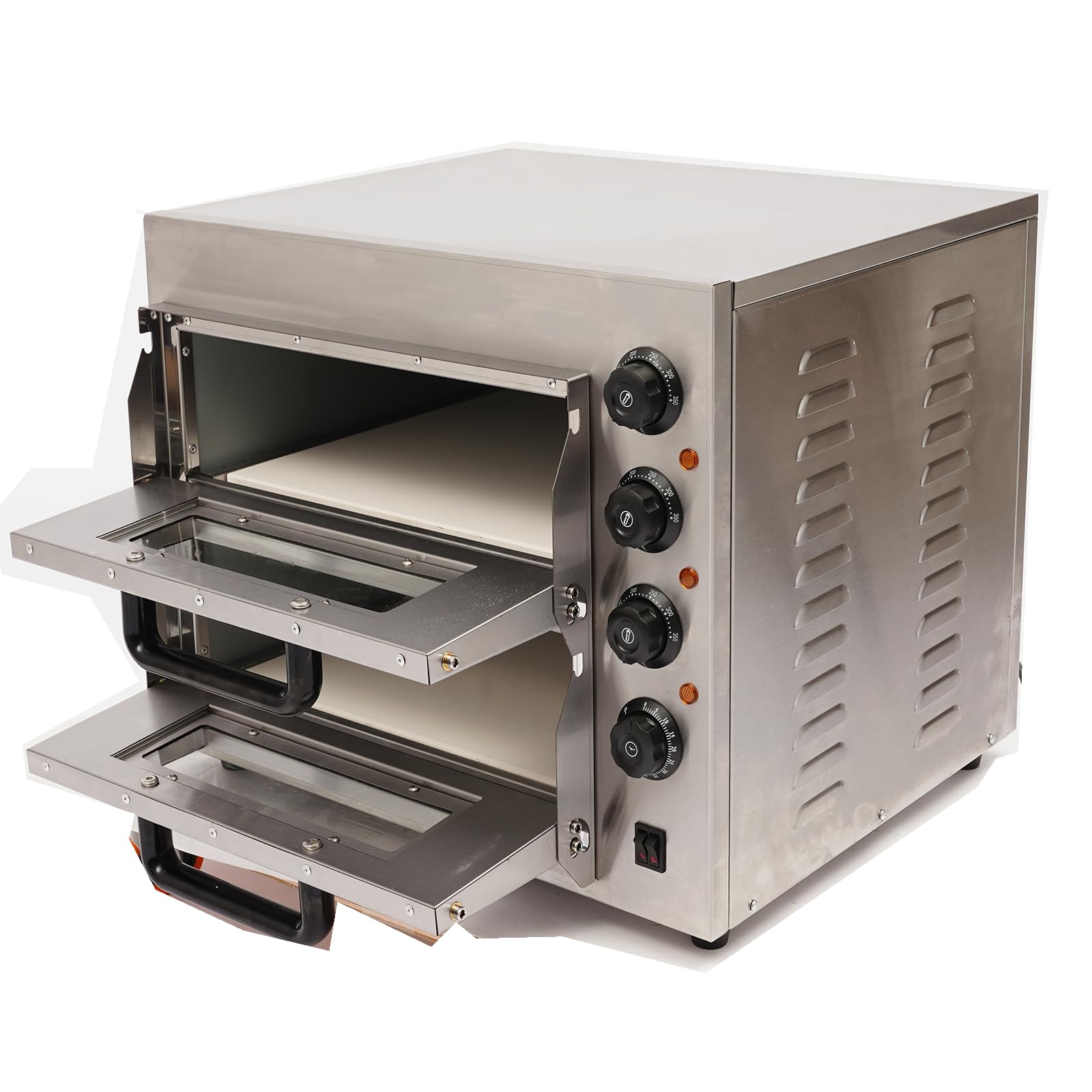Forno per pizza commerciale da 14 pollici con timer da 50-350 °C e timer da 60 minuti | Forno elettrico doppio per pizza, 3000 W, in acciaio inox, 20 l per piano, professionale a 2 piani, per ristorante e casa
