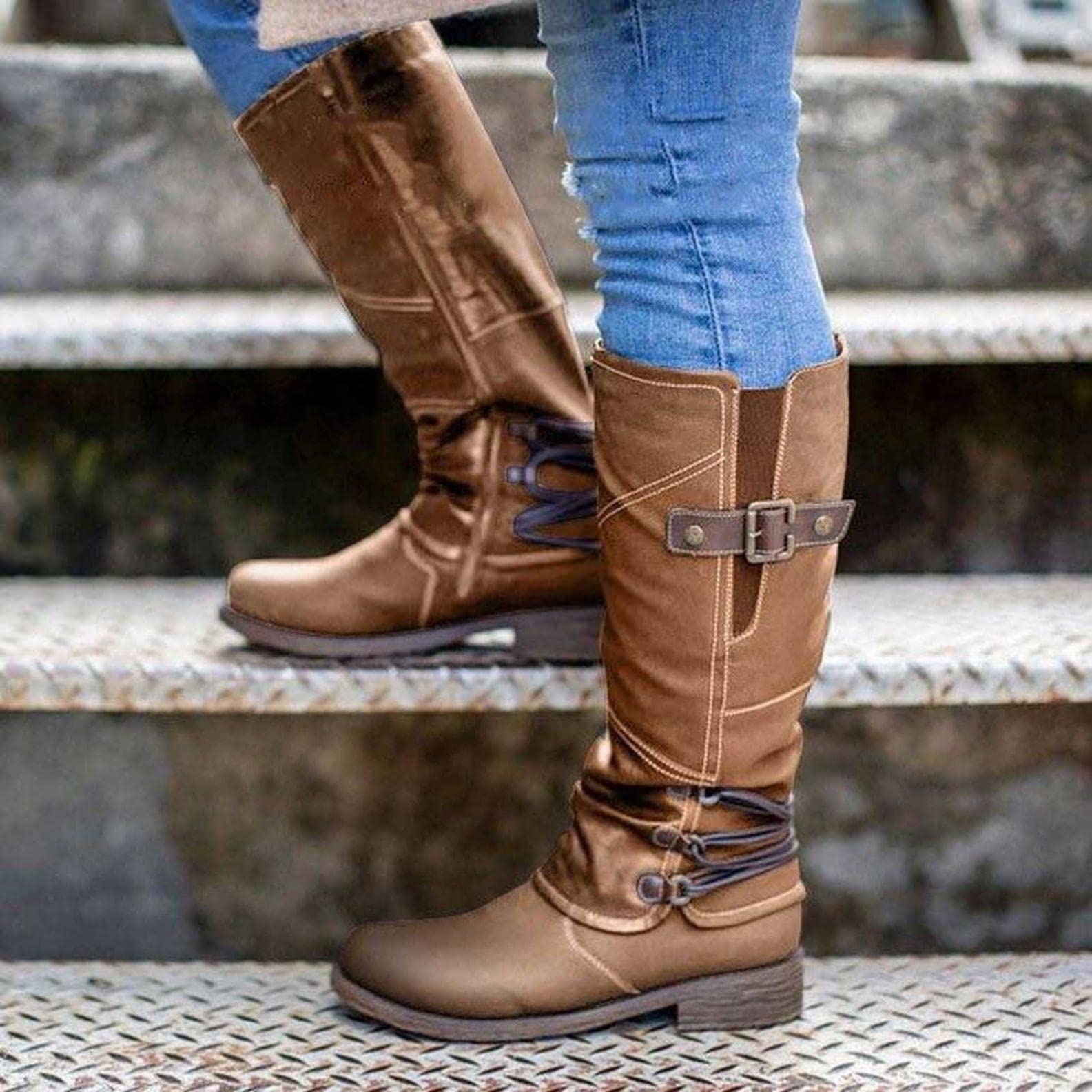Vintage Leather Zipper High Snow Boots 