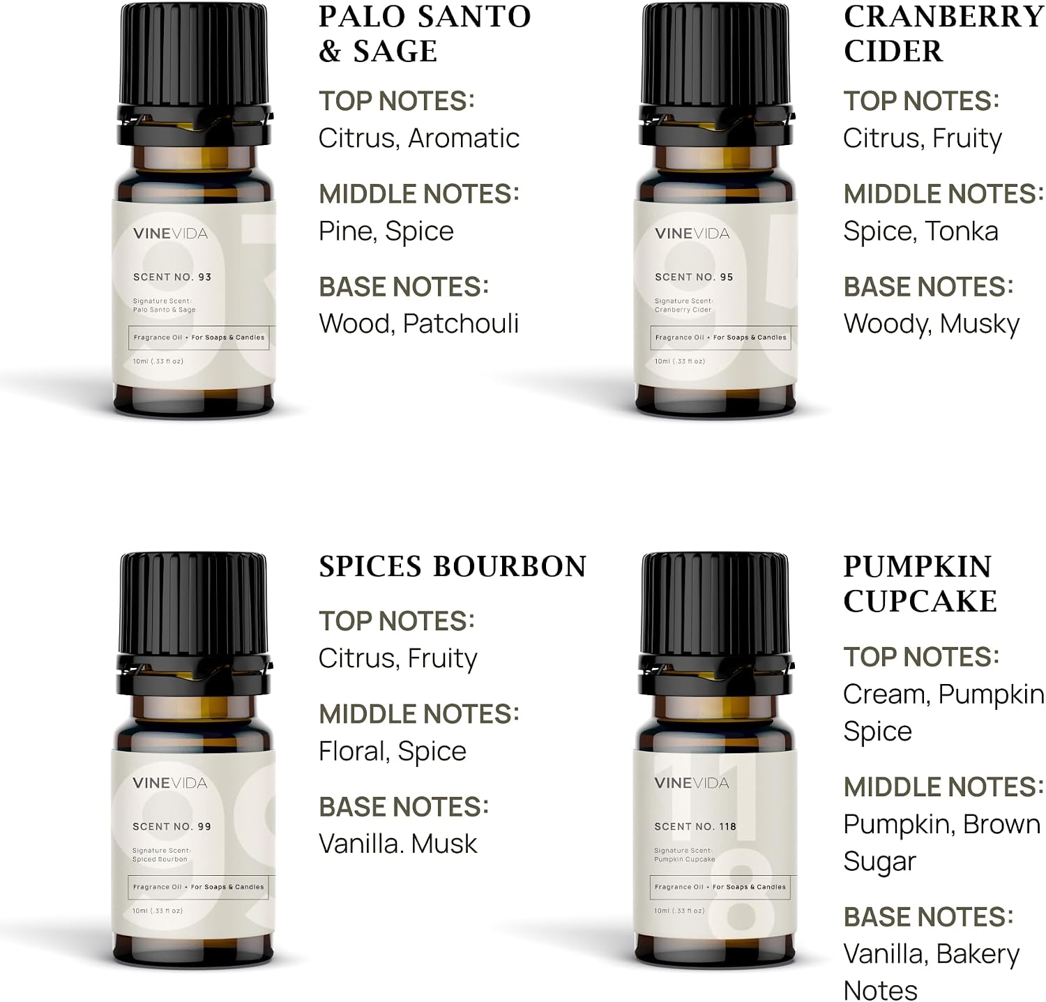 VINEVIDA [Set of 8] Autumn Scents for Candle Making, Made in USA Candle Fragrance Oil, Soap Making Essential Oils, Diffuser Oil Scents
