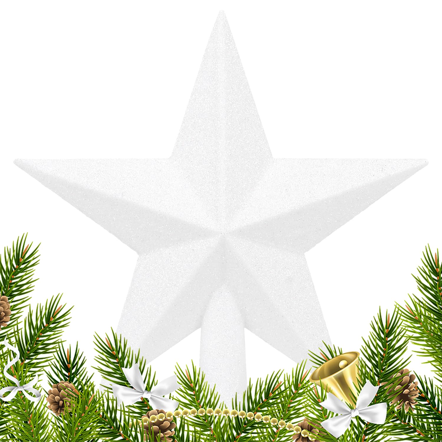 VEYLIN Christmas Tree Star Topper, 20 cm White Glitter hristmas Tree Top Star for Christmas Tree Ornament Hard Plastic, Hollow Bottom Design