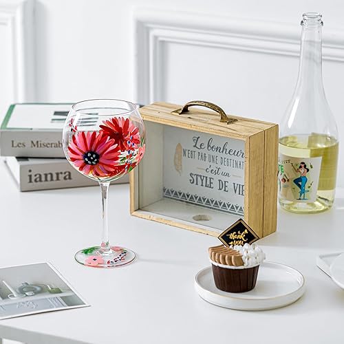 Miniatura 6 de G Copas de vino pintadas a mano, coloridas flores de acuarela pintadas artesanalmente, juego mixto de 20 onzas, juego de 4 flores pintadas