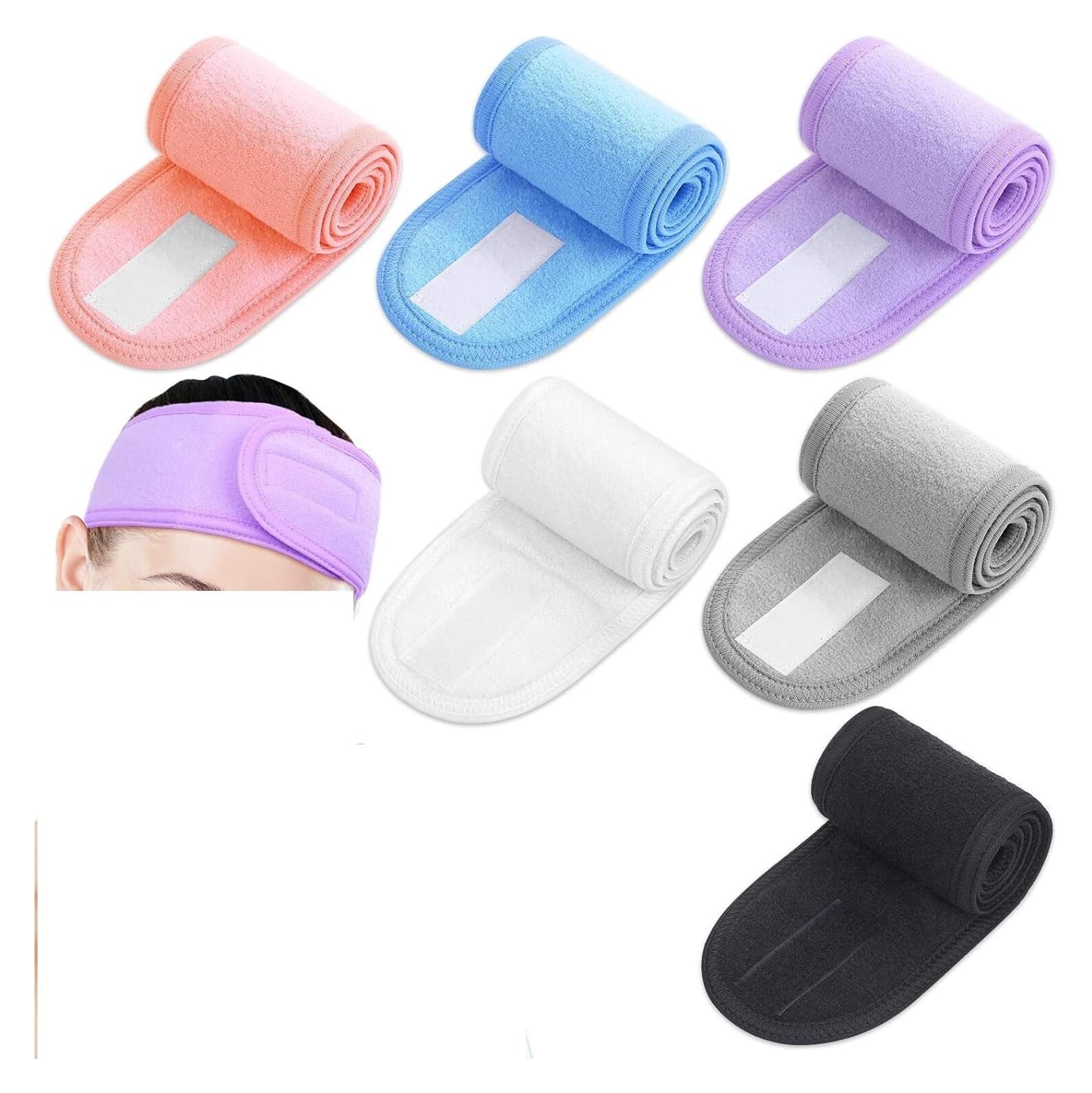 Fascia for capelli, fascia for capelli spa, fascia for il sudore, fascia for la testa, fascia for capelli, asciugamano, antiscivolo, elastica, lavabile, for il trucco, for il lavaggio del viso (6 pezz