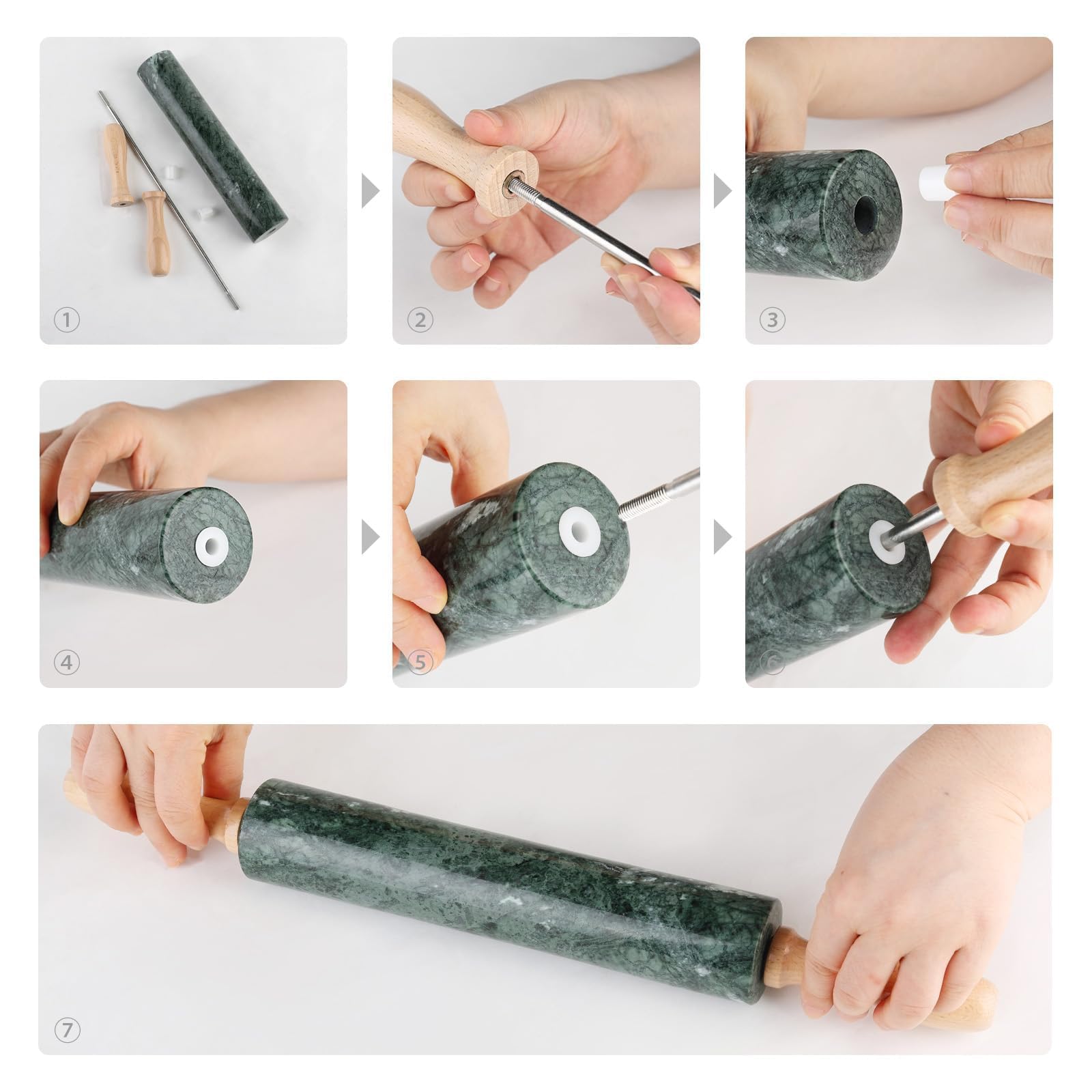 Koville Marmor-Nudelholz, Antihaft-Teigroller, Nudelholz zum Backen, Nudeln, Teigtaschen, Ravioli, Fondant, Kuchenkruste, Küchen-Backgebäckwerkzeuge (indisches Grün)