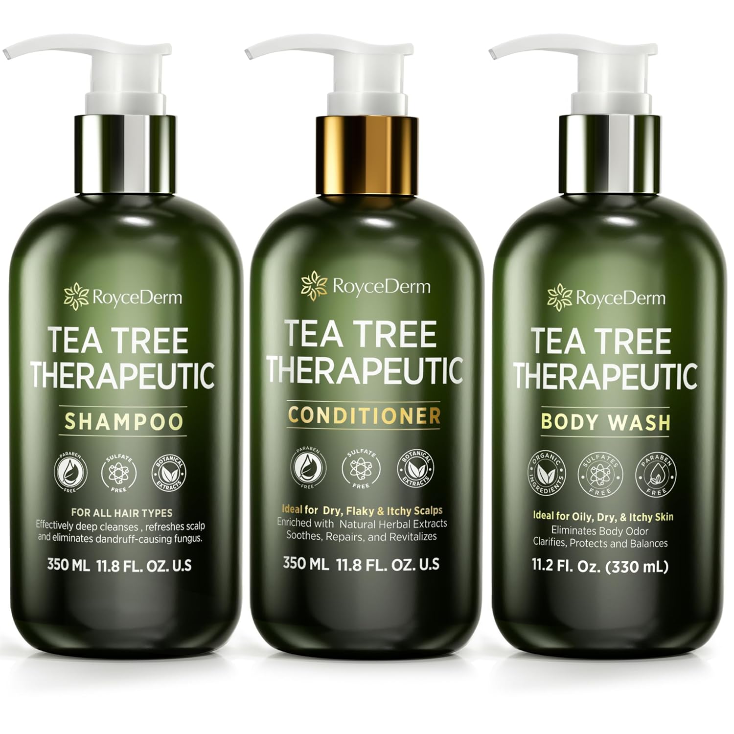Roycederm Tea Tree Therapeutic Set: Shampoo, Conditioner & Body Wash