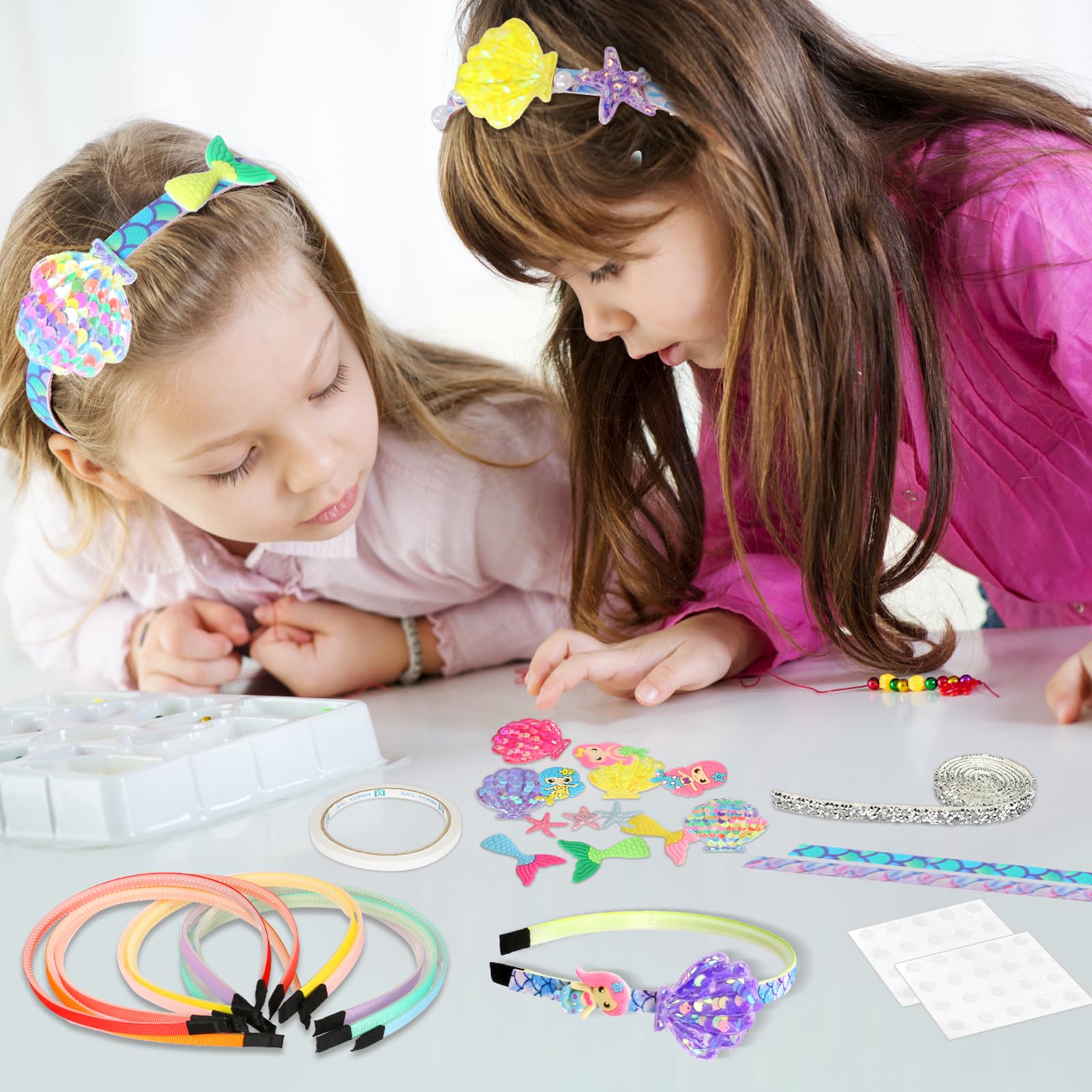 Landifor 8pcs Girly Headband Making Kit Make Your Own Unique Mermaid Headbands DIY Hair Accessories Creative Sets for Girls Daughter Granddaughter Age 4+ Art Craft Under The Sea Themed Party Gifts - Image 2