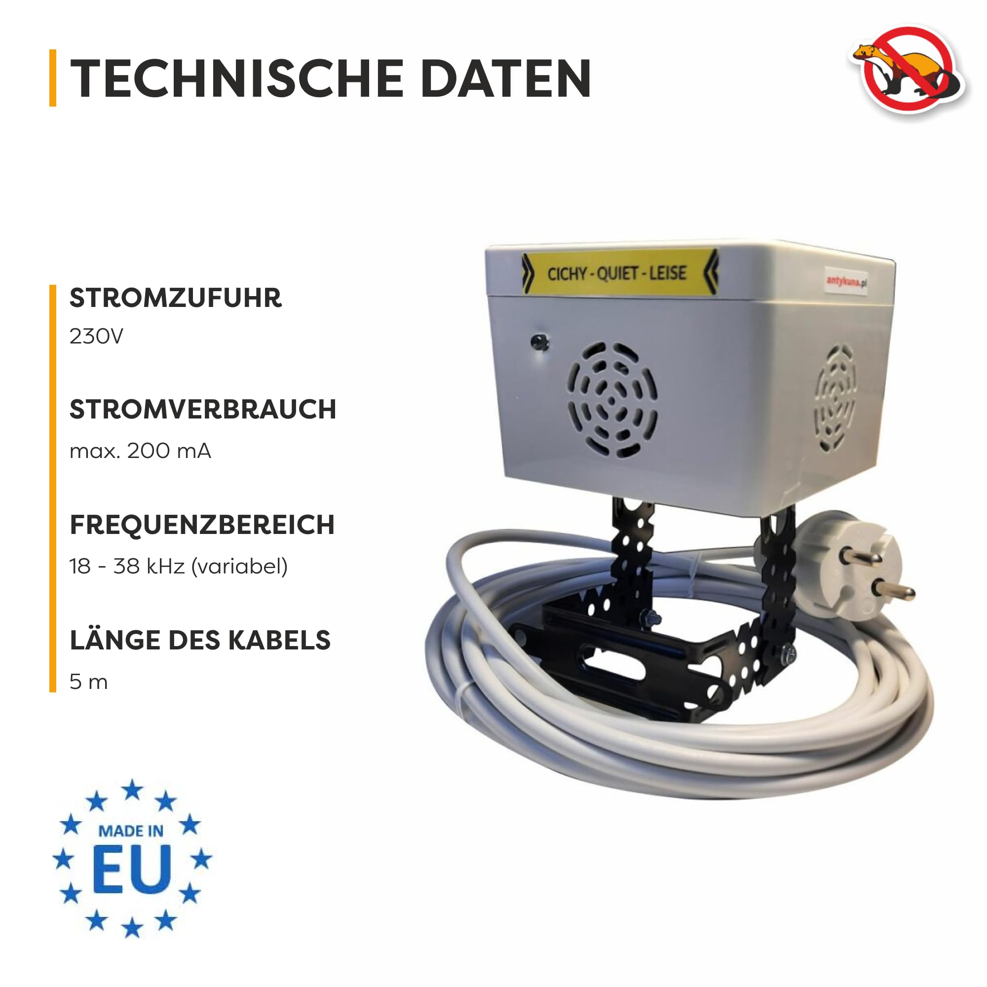 Nagetierabwehrer leise Light | Luftdicht, ideal für Dachboden, Dachboden | Wirkt in 5 Seiten rund und unten | Stromversorgung 230V