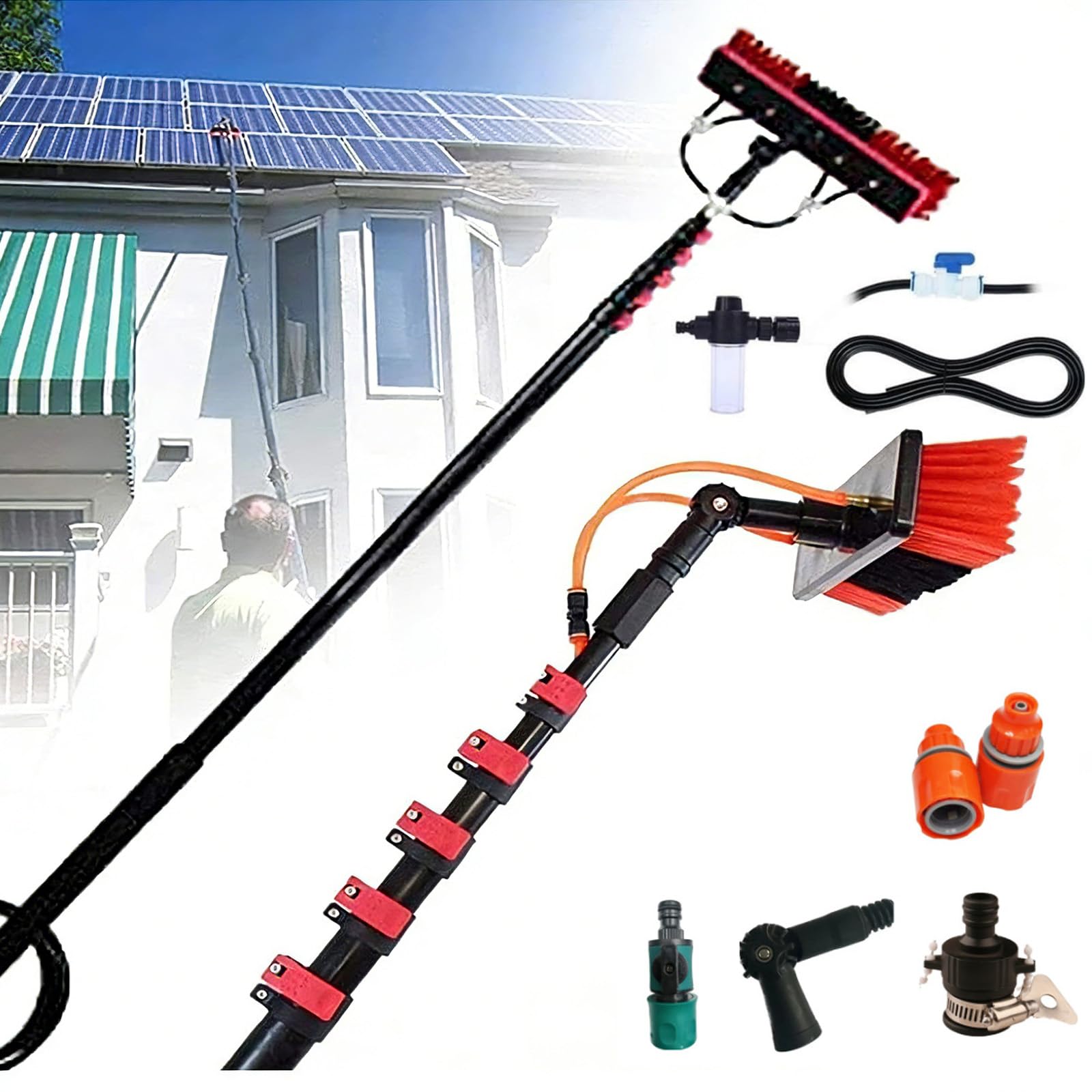 Poteau alimenté en eau 4.6m et brosse télescopique pour panneau solaire