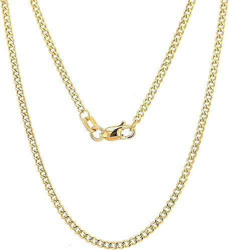 JEWELHEART Cadena de eslabones cubanos Miami de oro de 14 quilates para hombre, 0.073 in, 0.085 in, 0.112 in, 0.152 in, 0.173 in, 0.211 in, cadena