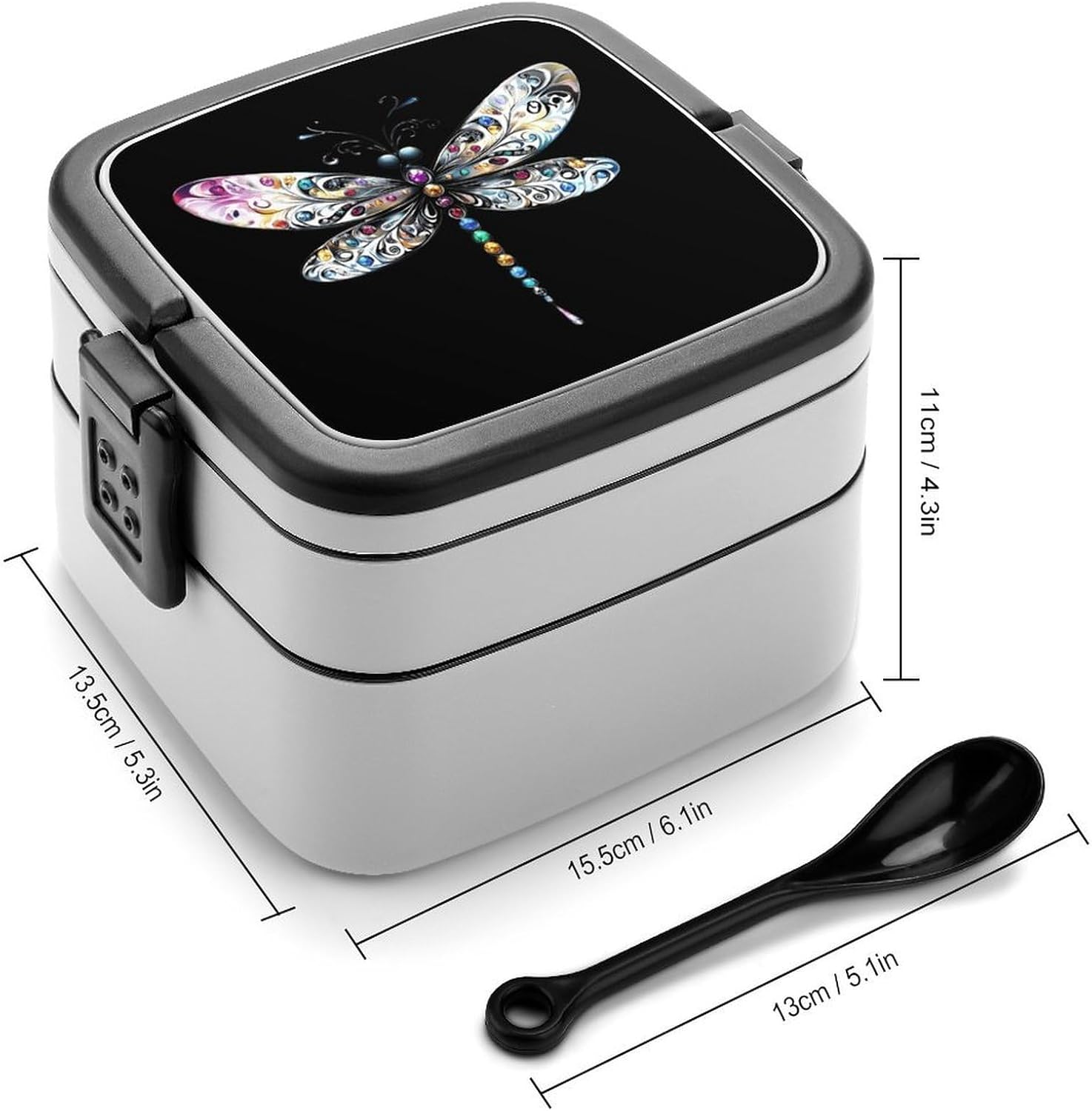 Dragonfly Bento Box with Spoon 2 Layer Food Container Cute Lunch Box for Travel Dining Work