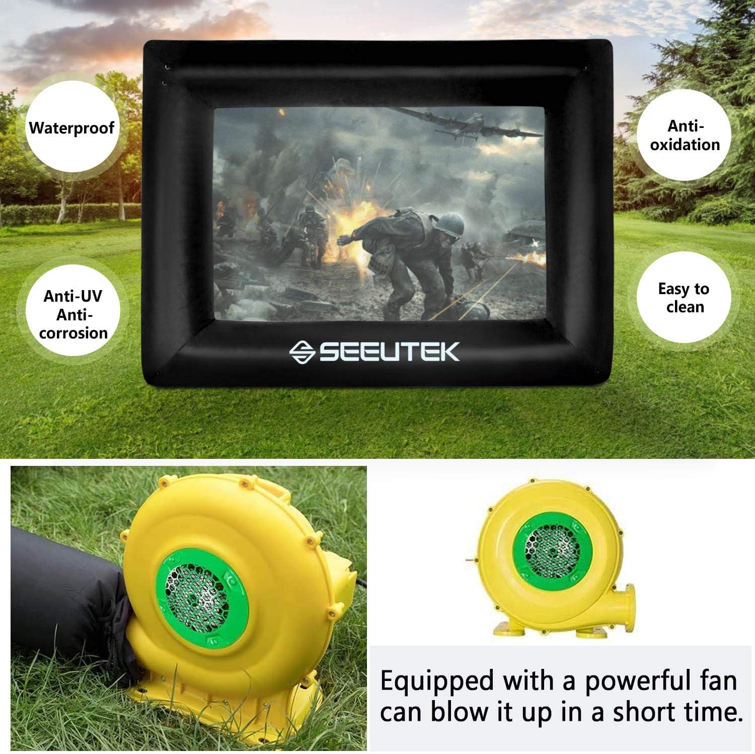 Exсluѕіvе Sресіаl Seeutek 16 Feet Inflatable Outdoor Movie Projector Screen Outside Blow Up Mega Movies TV Projectors Theater Screens for Backyard with Inflation Fan and Storage Bag, Supports Front and Rear Projection