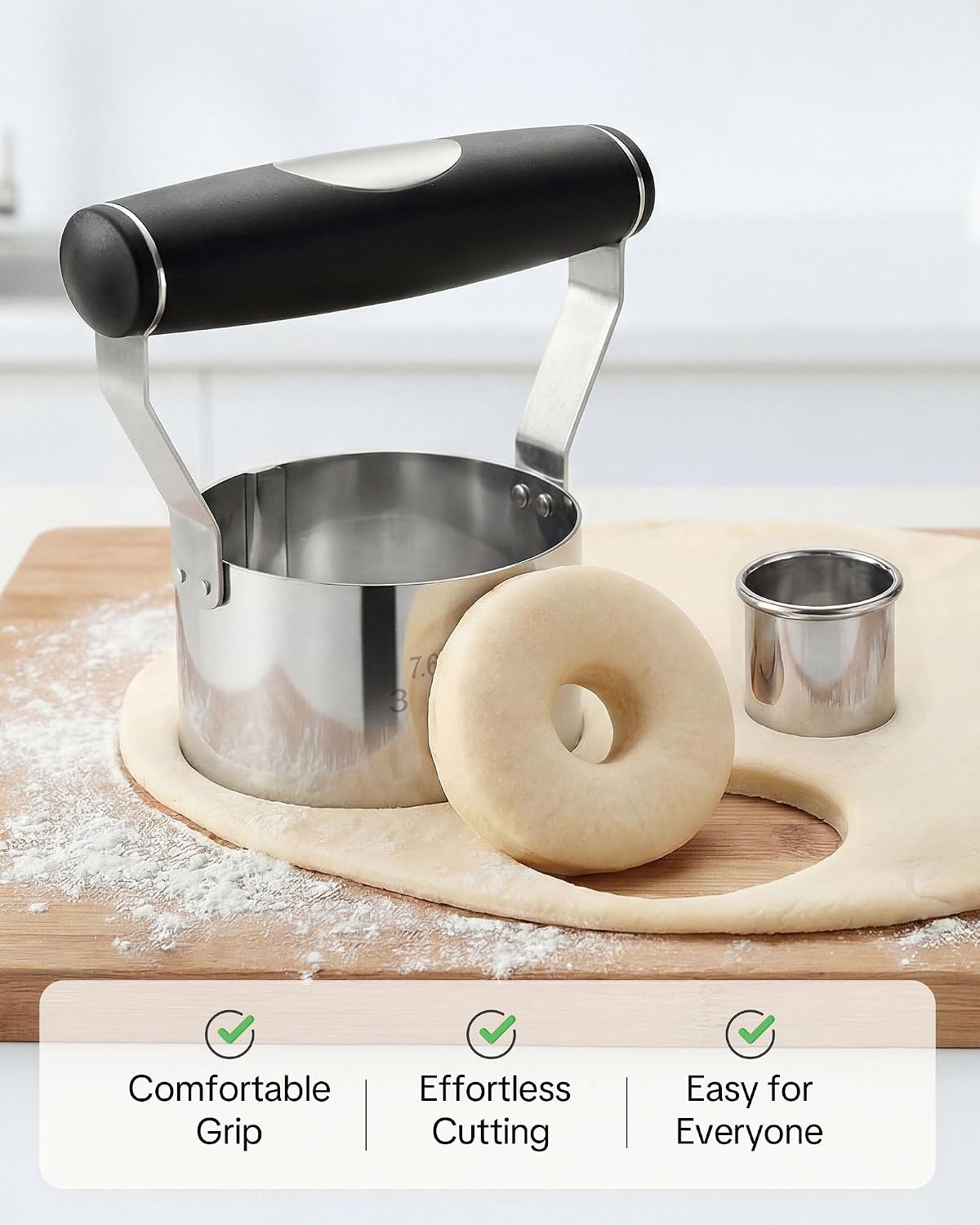3" Stainless Steel Biscuit Cutter, Round Cookie Cutter with Handle