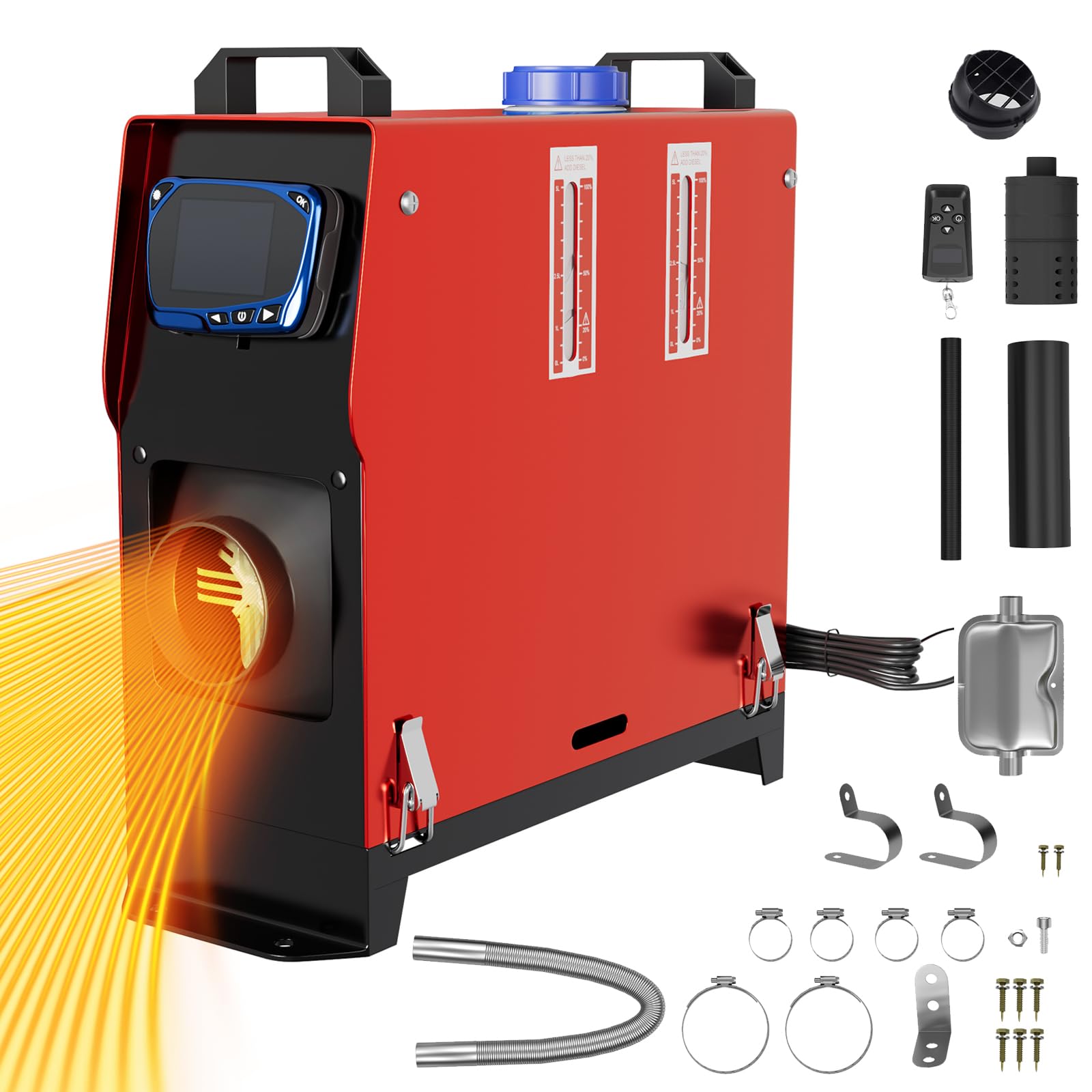 LZQ Ogrzewanie postojowe na olej napędowy, nagrzewnica powietrza All in One, 8 kW, 12 V, ogrzewanie parkingowe z pilotem zdalnego sterowania, monitorem LCD i tłumikiem, do samochodów kempingowych