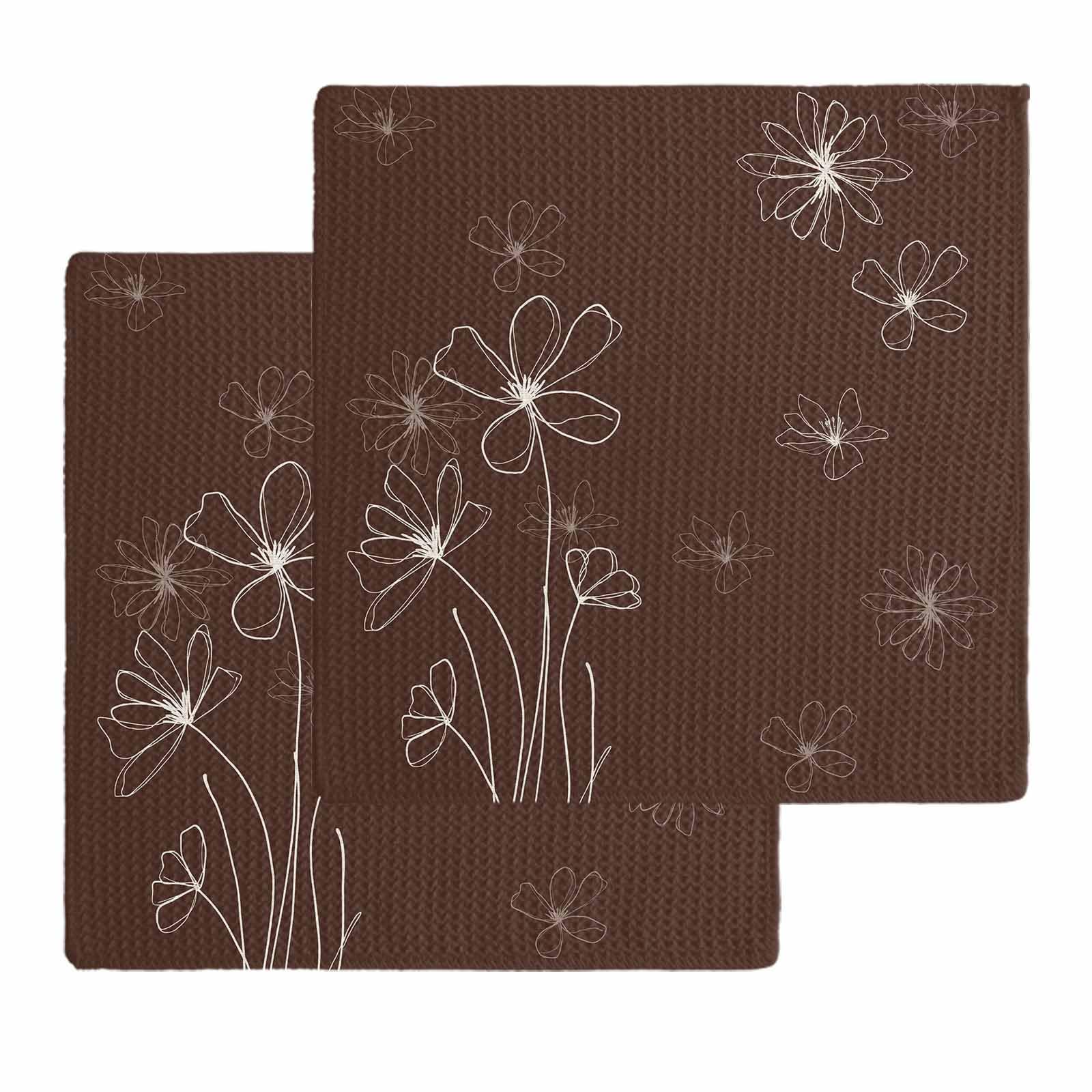 Brown Waffle Kitchen Dish Towels Set of 2, Spring Flora Absorbent & Quick Dry Hair Hand Bath Tea Golf Microfiber Towel, Soft Yoga Gym Workout Towel Dish Washcloth 12"x12" Modern Abstract Art Pastoral