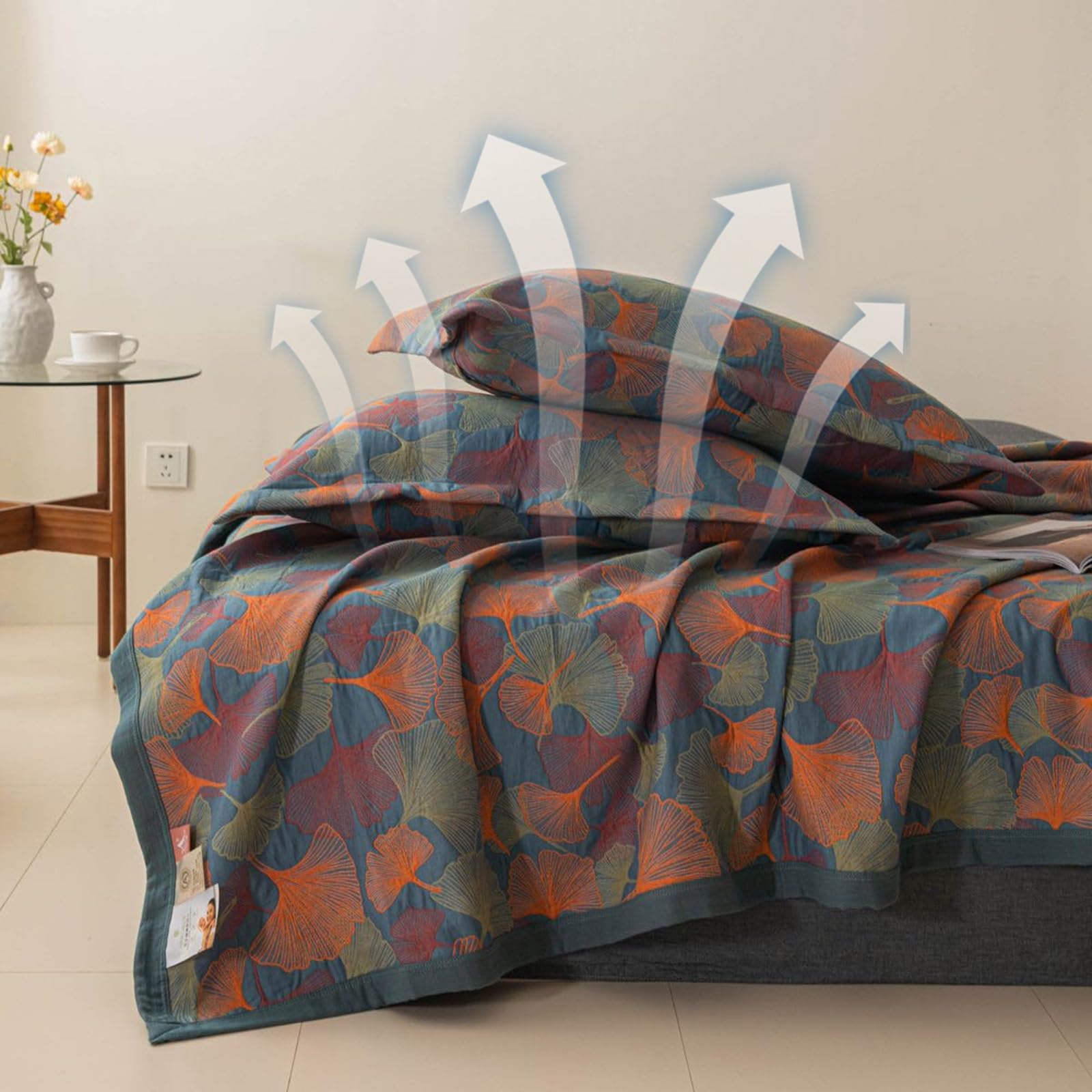 Ginkgo Quilt, katoenen omkeerbare sprei sprei, wasbare