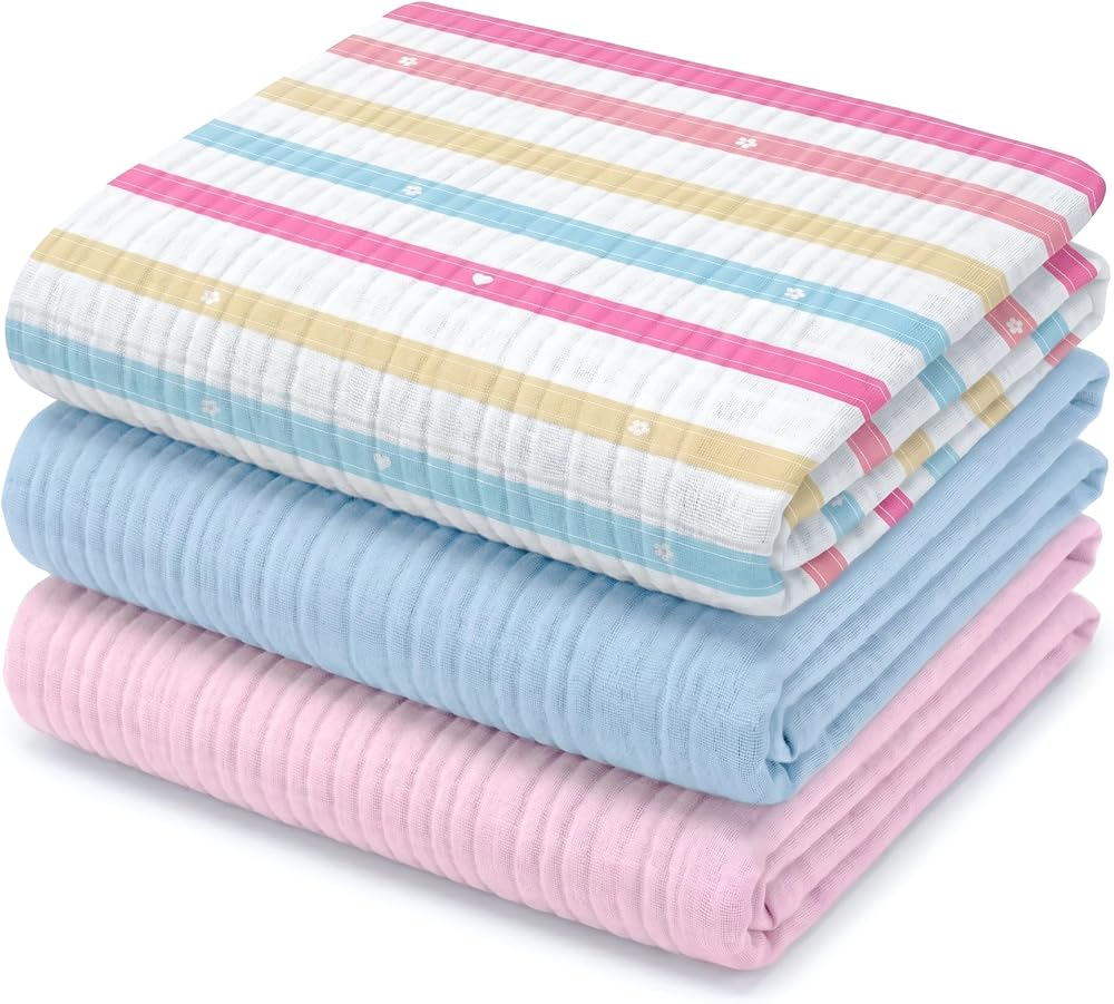 Muslin Swaddle Blankets for Newborns – Pack of 3 | 47" x 47", 100% Organic Cotton, Multipurpose, Ultra Soft & Breathable Receiving Blanket, Swaddle Wrap for Baby Boys & Girls