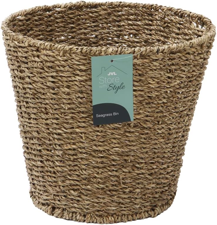 JVL Natural Round Seagrass Waste Paper Basket