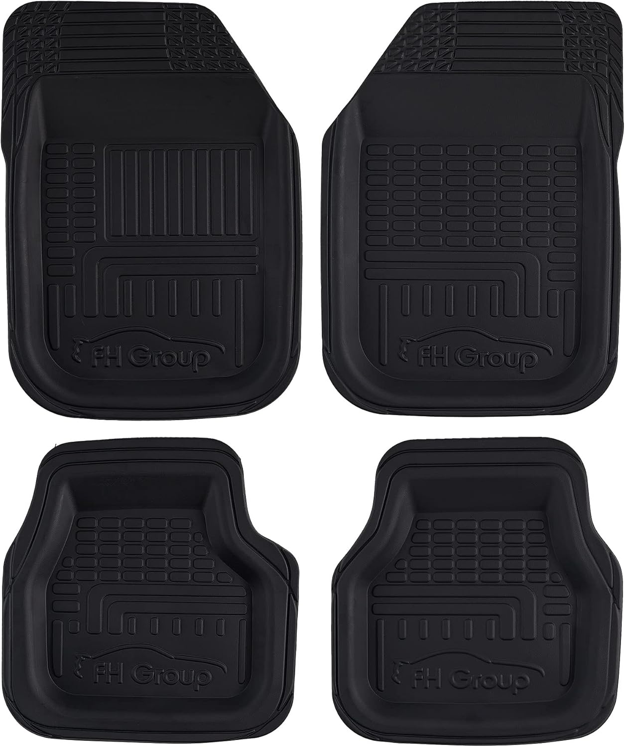 FH Group Automotive Floor Mats - Deep Dish Floor Mats, TPO Plastic Climaproof Floor Mats for Cars, Universal Fit, Trimmable Car Floor Mats, Full Set, Floor Mats for Sedan, SUV, Truck Floor Mats Black