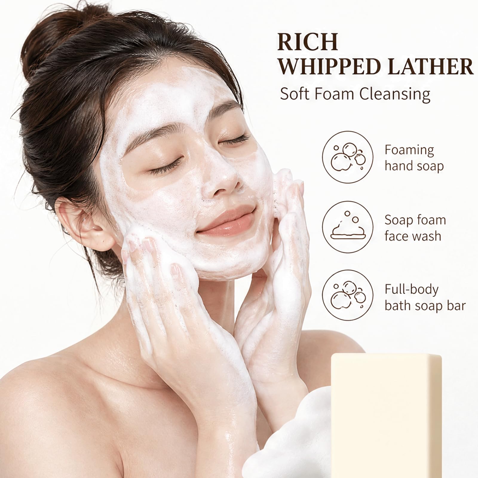 Barre de savon au lait de riz - barre hydratante naturelle pour le visage et le corps, barre de savon hydratante pour les peaux sensibles, barre de lavage doux pour le visage pour femmes (5PCS)