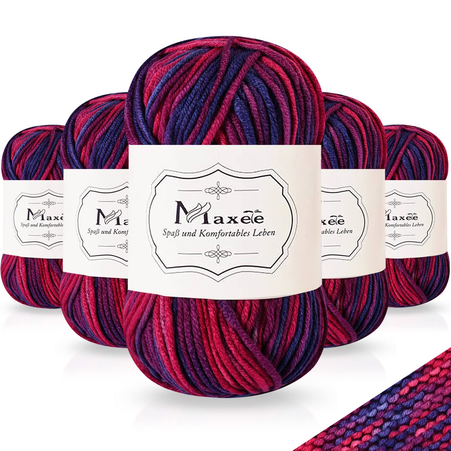 Maxee Handstrickgarn, 50 g Häkelgarn, Bunt Farbverlauf Acrylgarn zum Stricken, Weicher Wolle zum Häkeln, Mehrfarbiges Garn zum Stricken Häkeln und Basteln